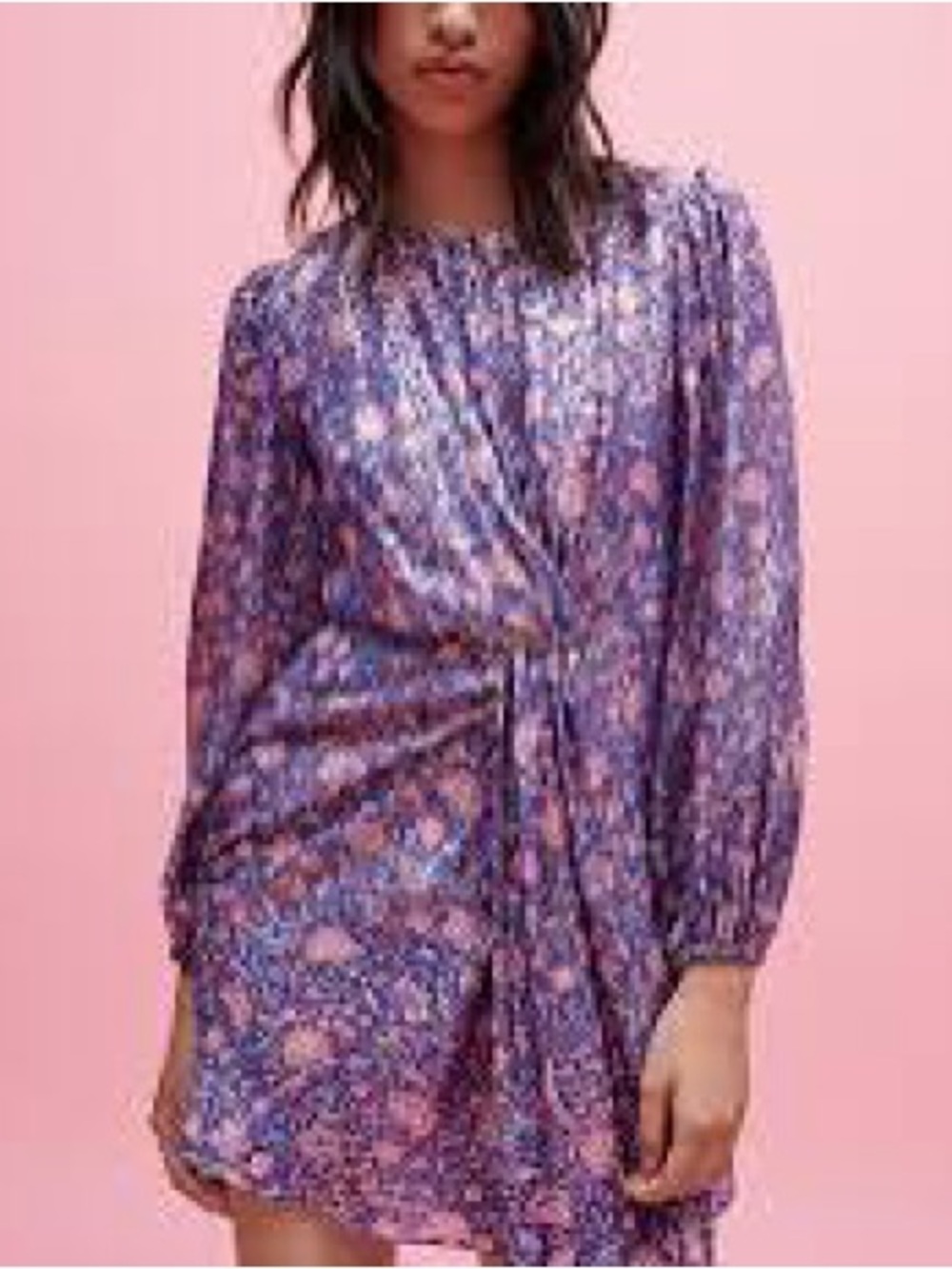 Maje Purple Floral Long-Sleeve Mini Dress